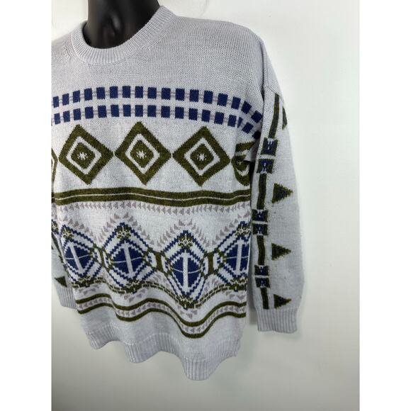J Crew Abstract Fair Isle Knit Sweater Wool Mohair Blend Crewneck Size Large - Picture 10 of 11